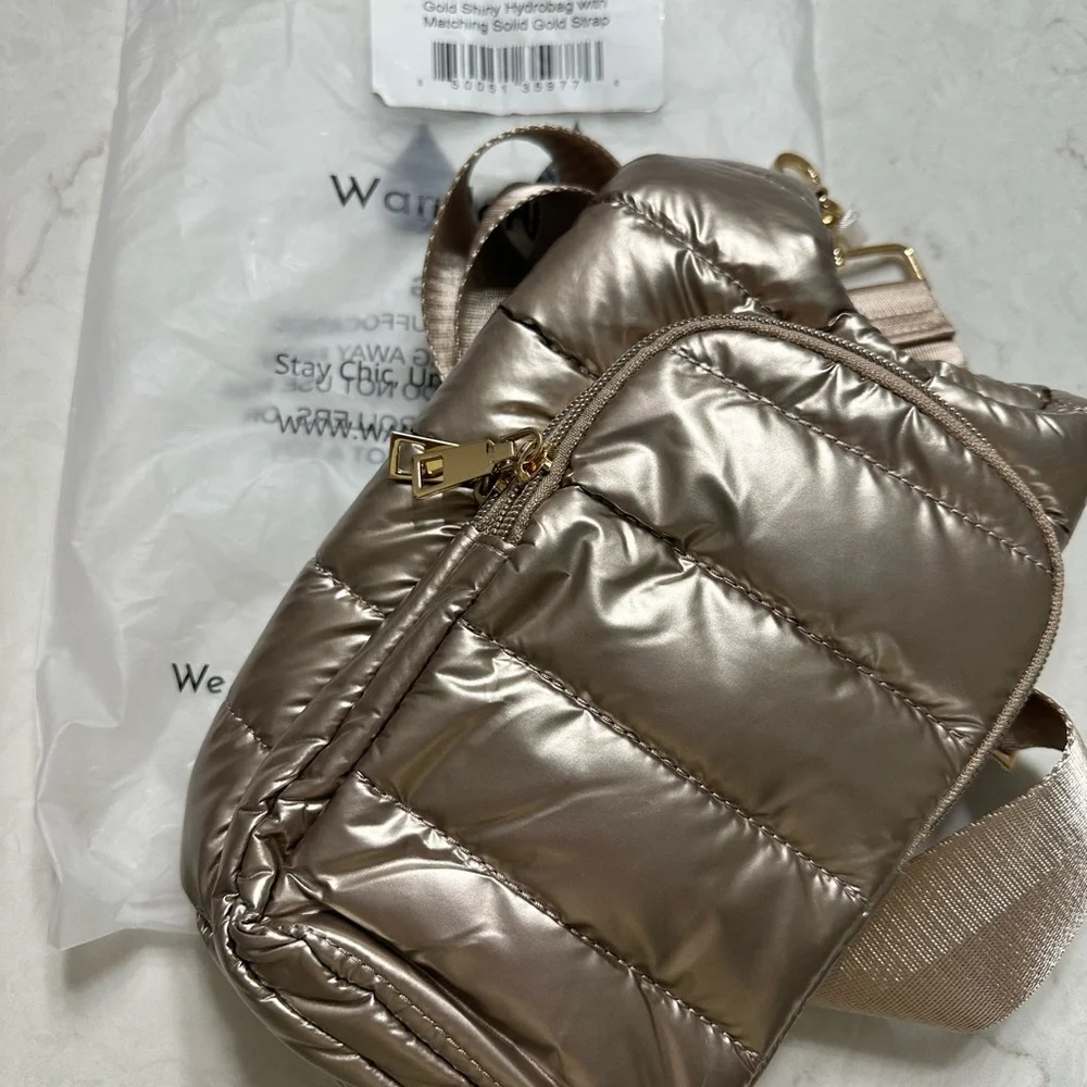 WonderFull Quilted Metallic Taupe Crossbody Bag with Wide Strap, NWT - Picture 9 of 9